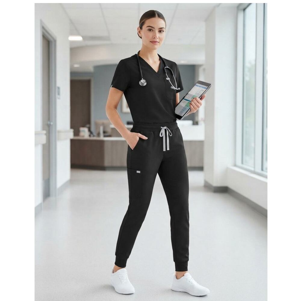 FIGS Tansen Scrub Pants Joggers FIONx Black Women's Large Technical Collection
